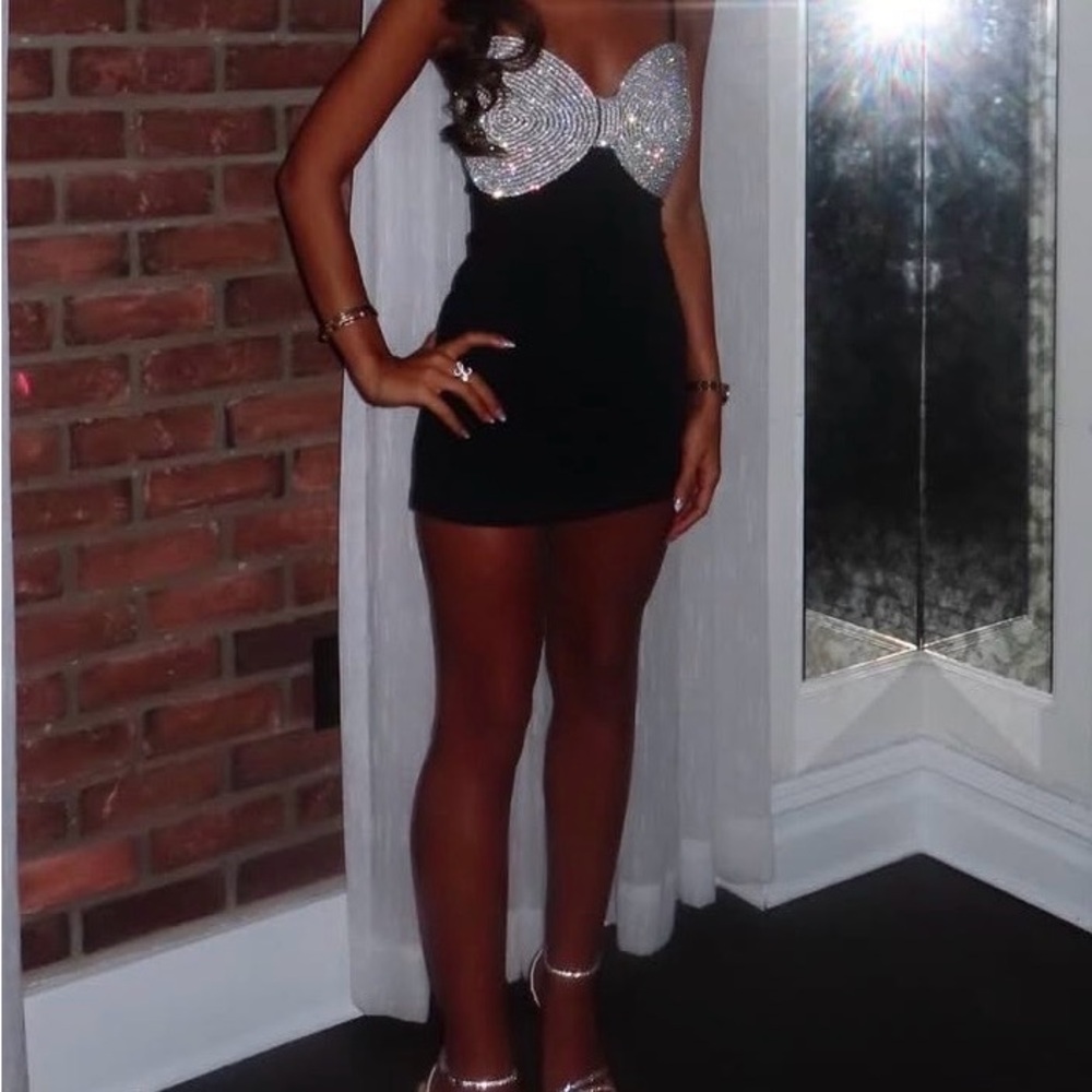 Mach&Mach Black Mini Dress with Silver Embellished Bust